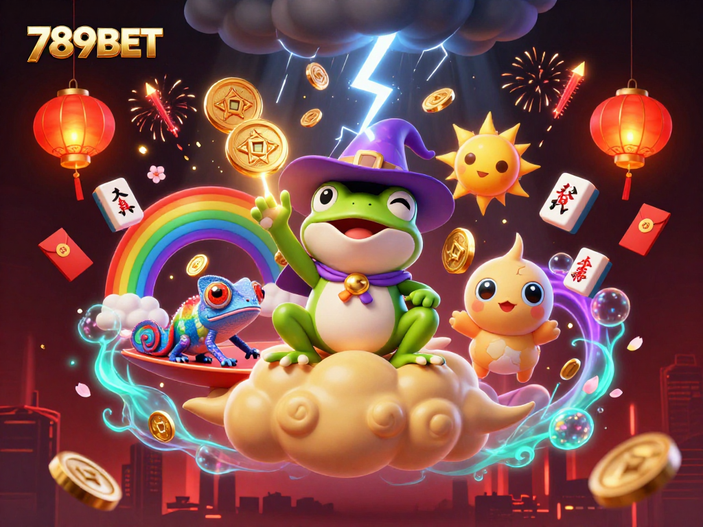 Experience the magic of 789BET as golden coins rain down in a vibrant casino world.