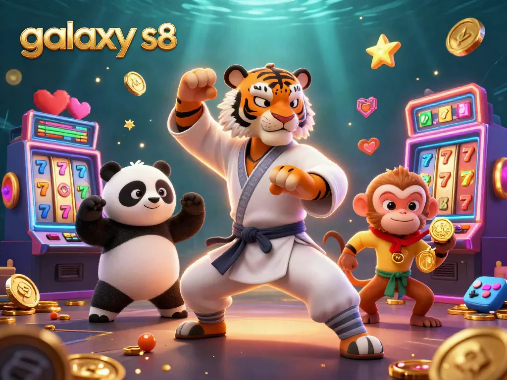 Experience thrilling slots with galaxy s8 in a vibrant casino scene filled with colorful game elements.