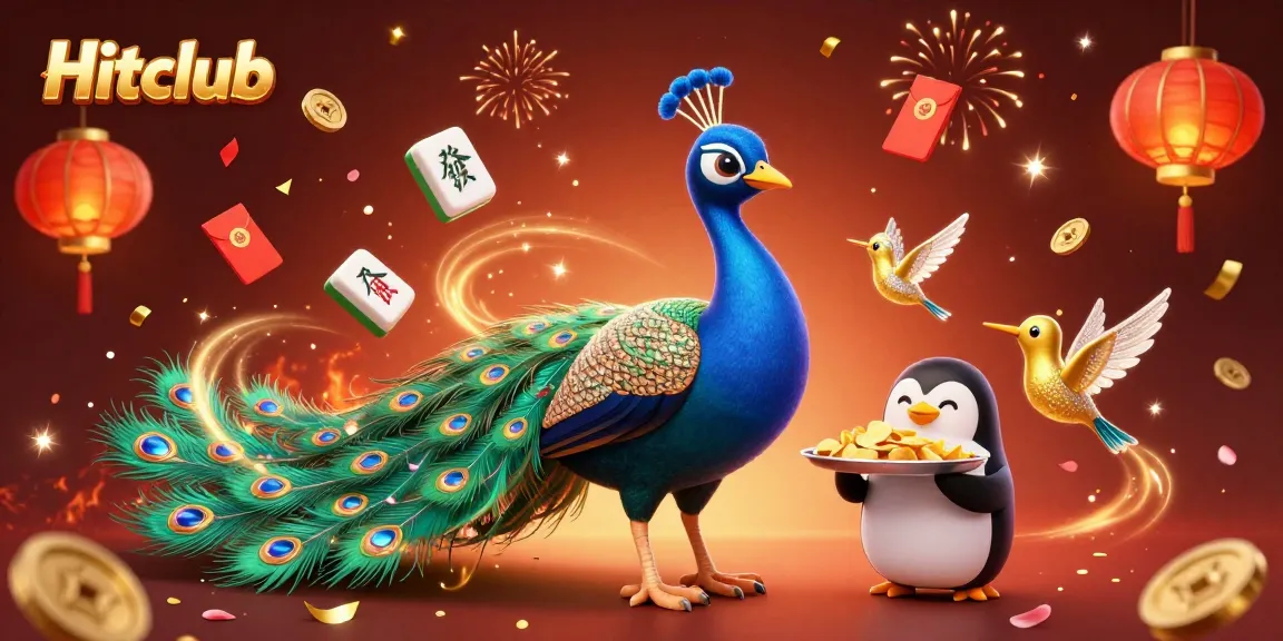 Hitclub gaming experience showcasing vibrant 3D illustrations with characters and golden elements amidst festive background.