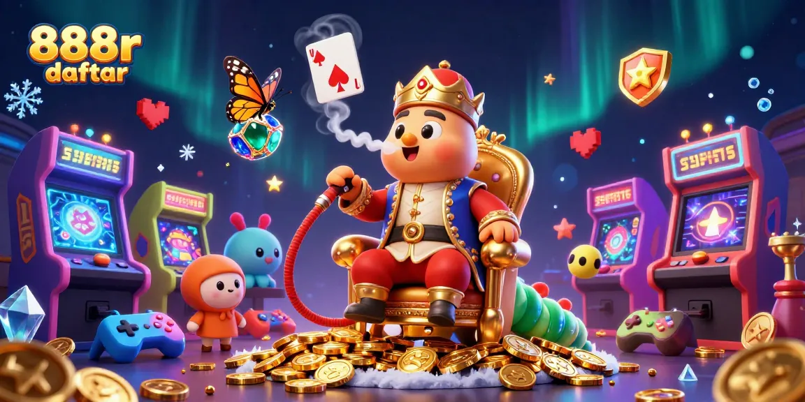 Play and win with 888r daftar featuring a vibrant 3D casino scene filled with excitement.