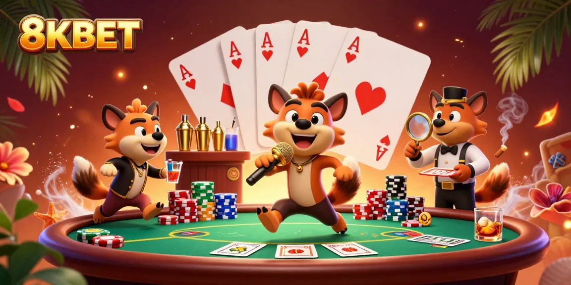 Experience the excitement of 8KBET at a lively comedy casino with engaging characters.