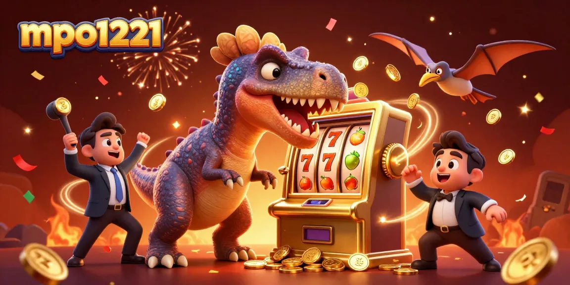 mpo1221 memicu jackpot pada mesin slot emas dengan dinosaurus kartun, menonjolkan atmosfer perjudian yang seru.