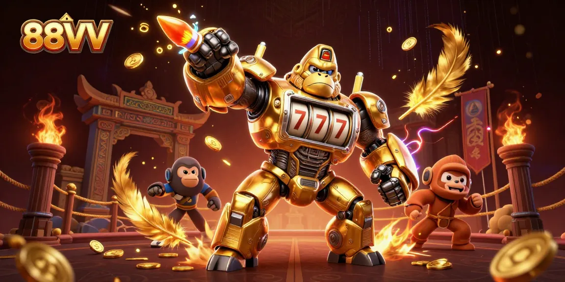 Engage with thrilling gambling action in 88VV's vibrant casino illustration featuring slots