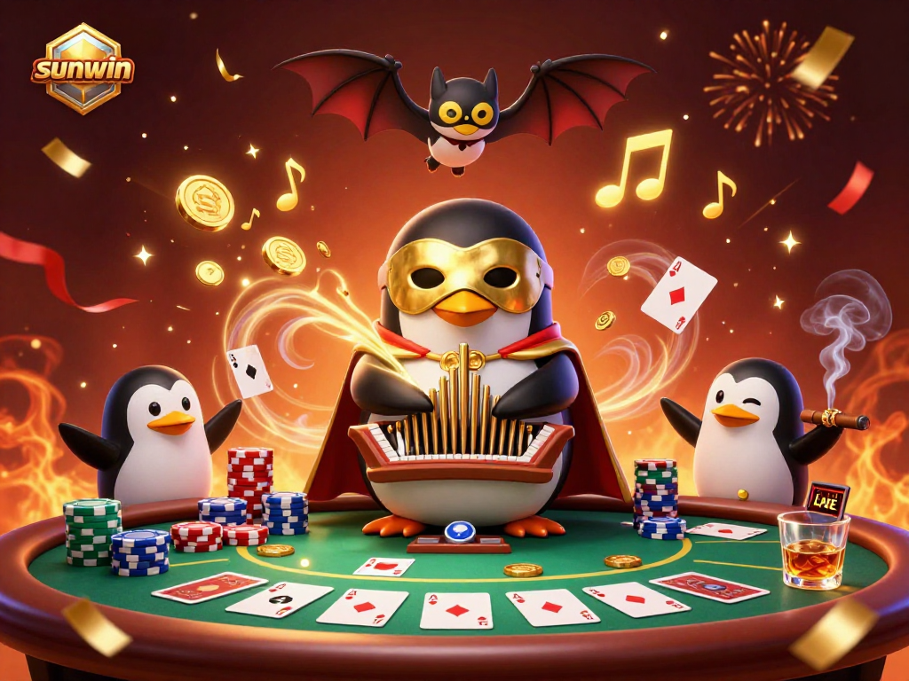 Experience the thrill of winning at sunwin with a vibrant 3D cartoon casino illustration.