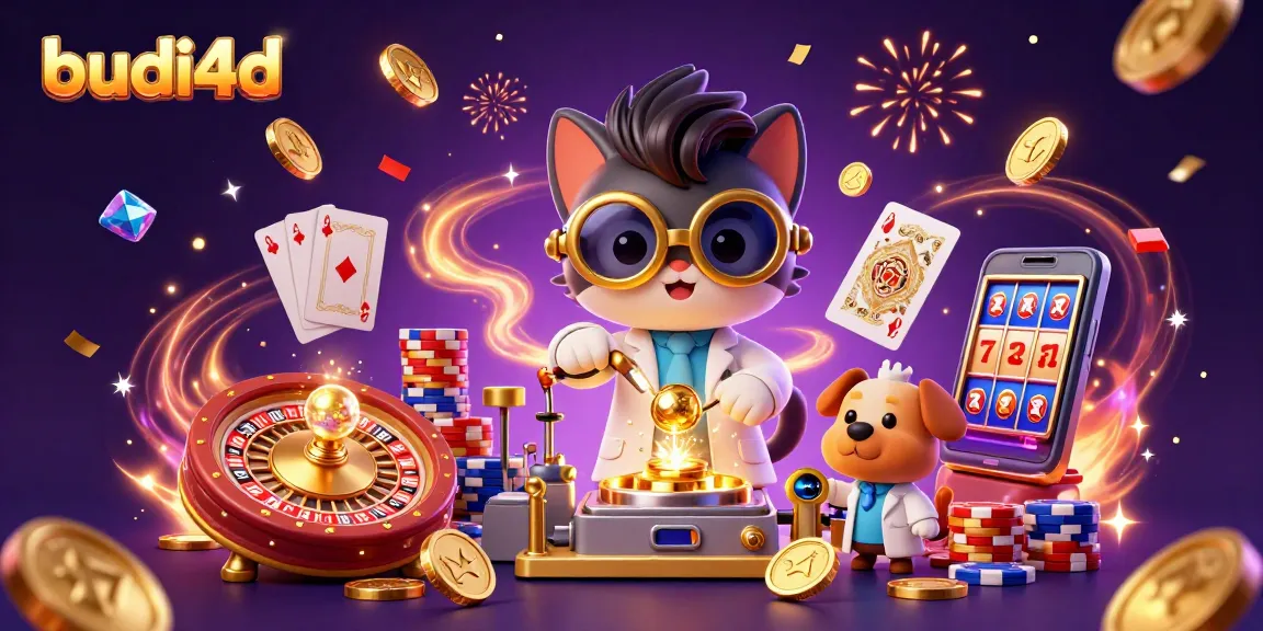 Experience the excitement of budi4d with golden coins cascading in a vibrant casino scene.