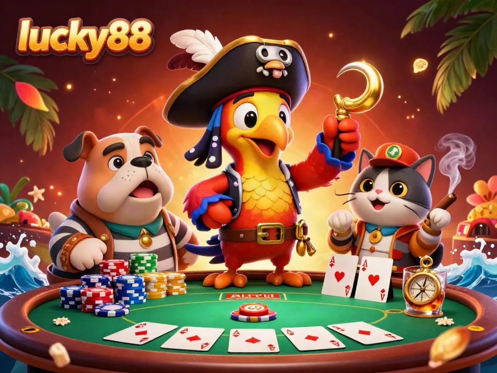 Experience thrilling gameplay with lucky88's colorful poker scene featuring unique characters!