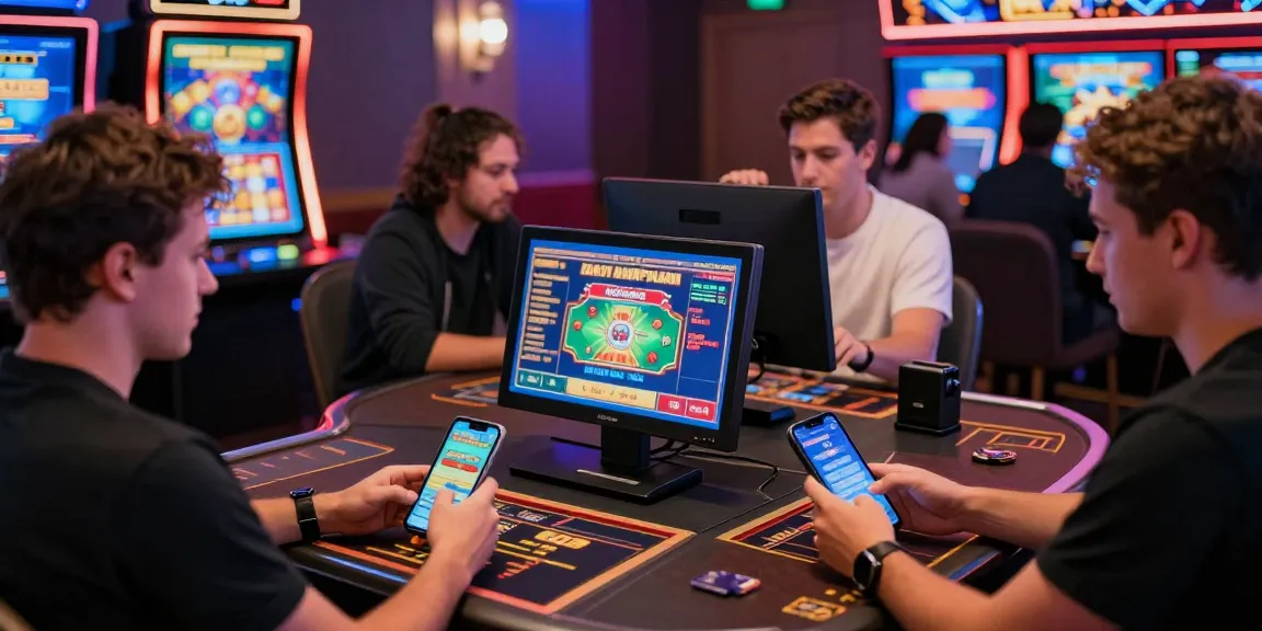 Engaging online casino gaming with diverse players at https://thebls.org.uk, showcasing vibrant energy and credit card transactions.
