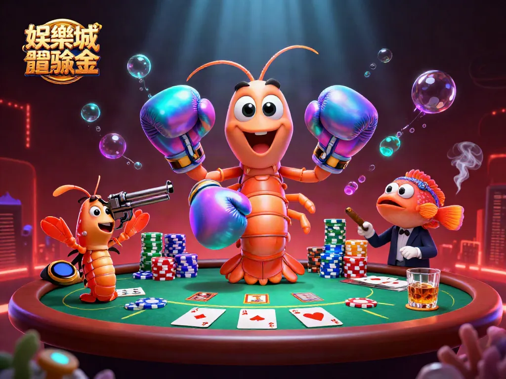 娛樂城體驗金場景中，超級生動的海洋角色與撲克遊戲元素交融，展示註冊獲得的免費彩金