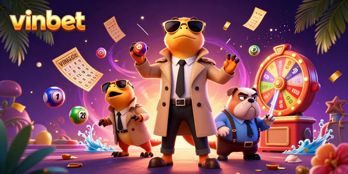 Join vinbet for exciting gaming adventures with colorful lottery elements and dynamic characters.