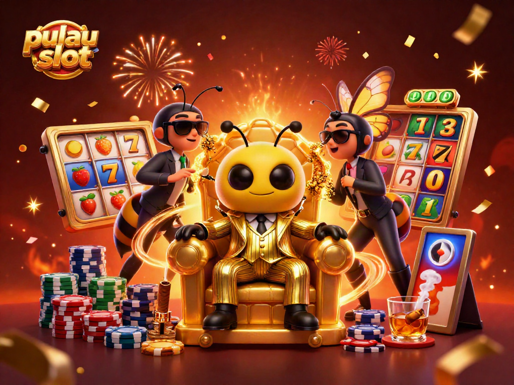 Experience thrilling action in pulau slot with a bumblebee mob boss and vibrant slot elements.