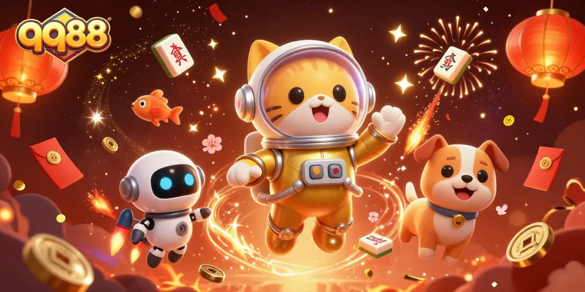 Experience thrilling gaming moments with qq88 in this lively casino-themed 3D illustration.