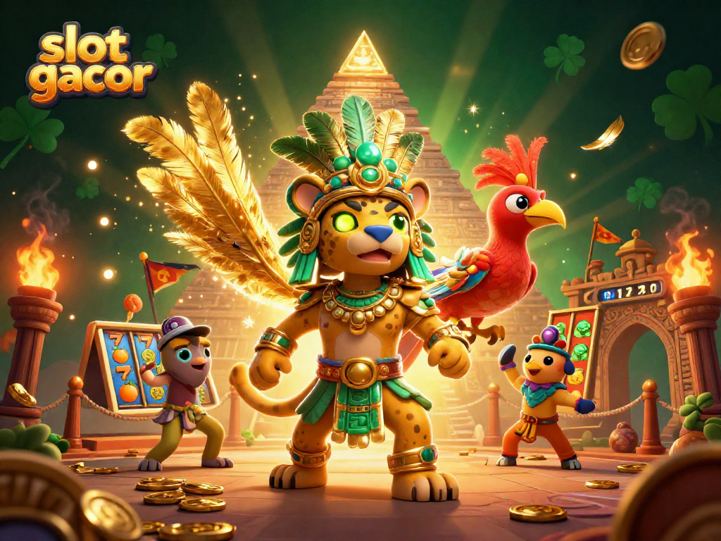 Menangkan slot gacor dengan simbol keberuntungan dan petunjuk visual di ilustrasi kasino 3D.