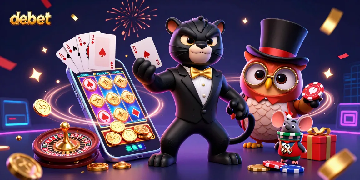 Join the fun at debet, where the playful black panther deals cards in an exciting casino scene.