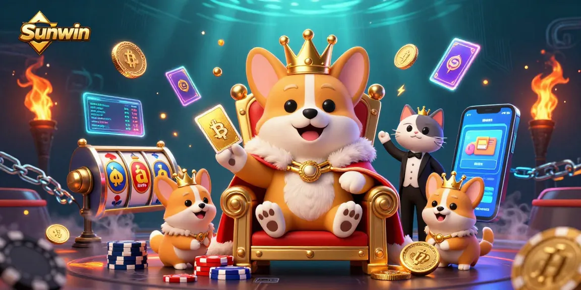 Sunwin takes center stage as players spin slot reels to win big in this vibrant 3D casino illustration.