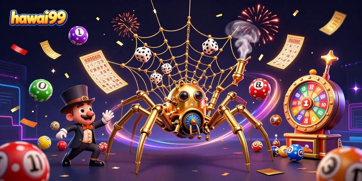 Experience the thrilling atmosphere of hawai99 with a vibrant steampunk casino scene filled with lottery excitement.