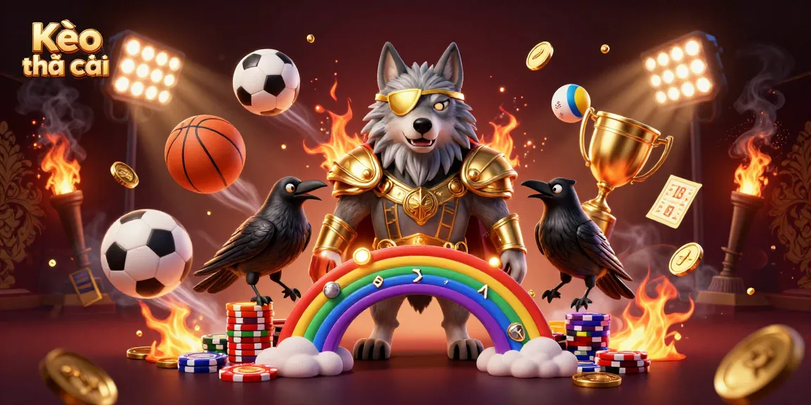 Engage with Kèo nhà cái through thrilling sports betting and vibrant casino elements in this dynamic 3D scene.