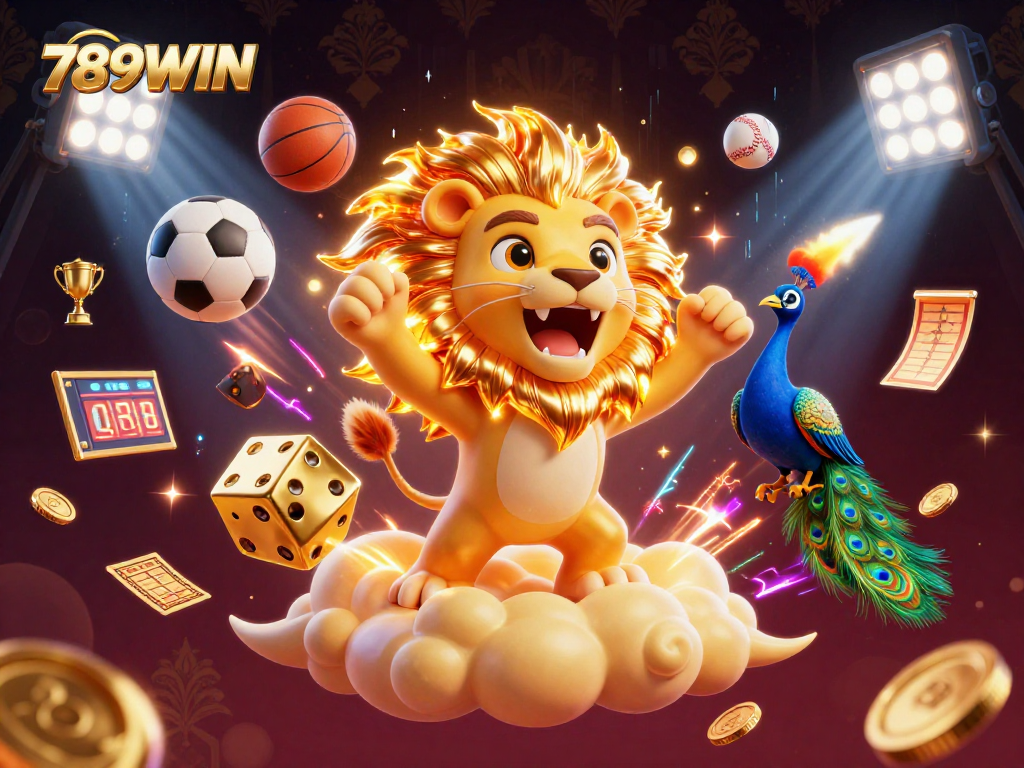 Engage in dynamic gaming action with 789WIN, featuring vibrant 3D elements and energetic illustrations.