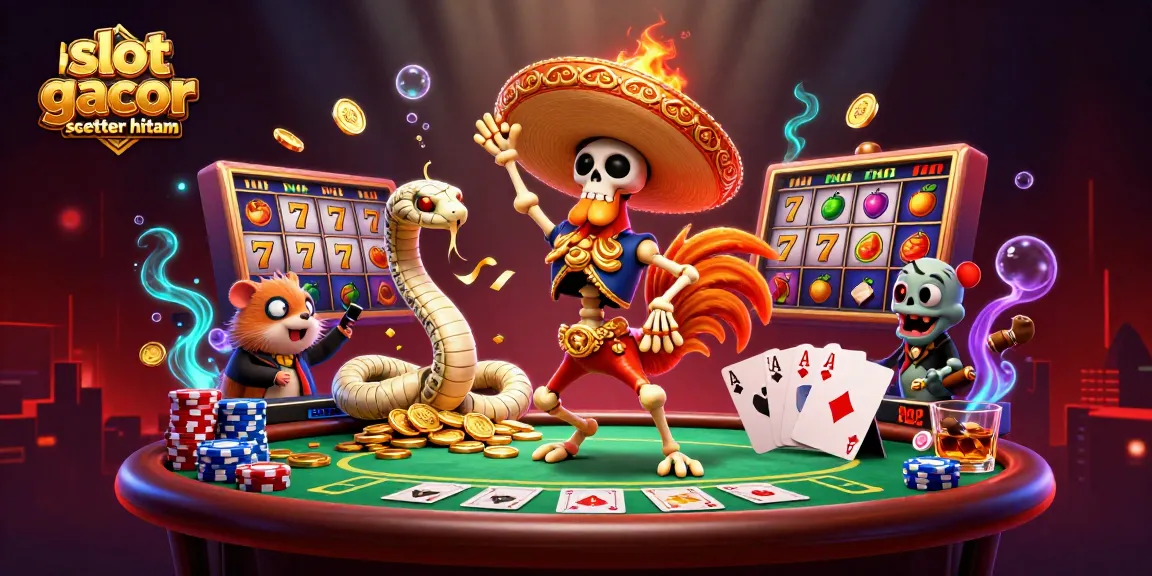 Engage in thrilling slot gacor games scatter hitam action with vibrant 3D characters amidst colorful casino elements.