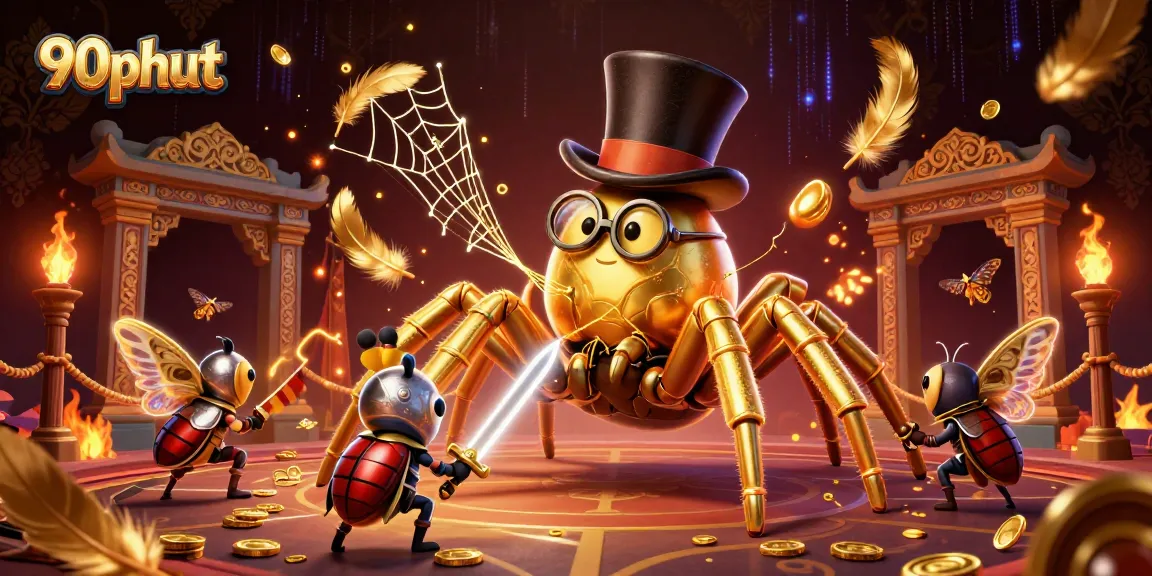 Engaging scene depicting 90phut's unique online gambling experience with vibrant characters and dynamic elements.