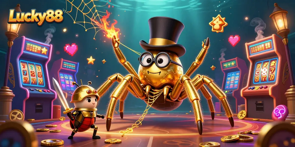 Experience the thrill of Lucky88 at a vibrant casino-themed scene with characters and games.