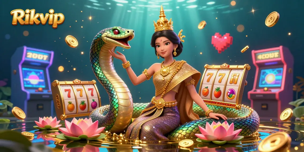 Experience exciting gameplay at Rikvip with a vibrant casino-themed illustration showcasing slot reels and vivid gaming elements.
