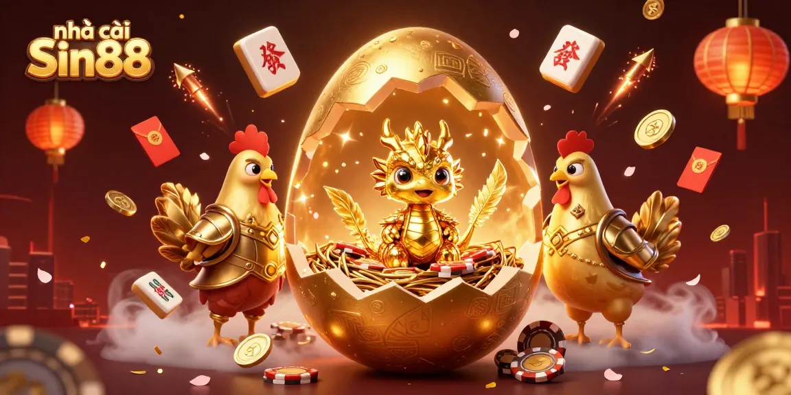Engage with house offerings at nhà cái Sin88, showcasing a golden baby dragon amid poker chips.