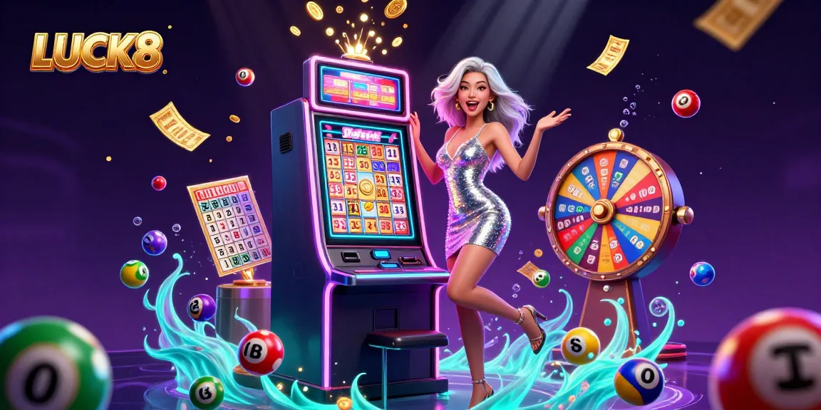 Experience the thrill of LUCK8 with an exciting jackpot celebration in a colorful casino scene.