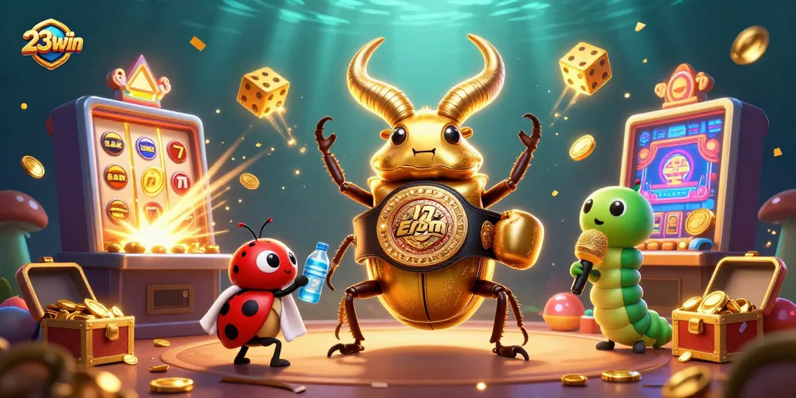 Experience the thrill of 23win with a vibrant casino scene featuring charming characters and colorful gaming action.