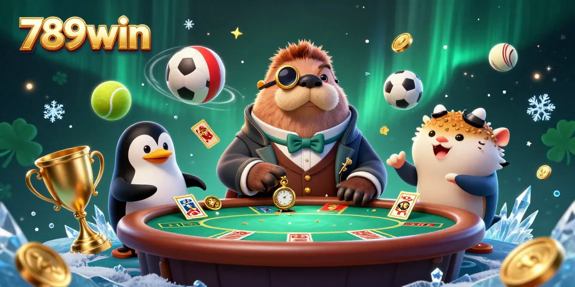 Engage with 789win's thrilling underwater poker scene featuring a walrus, penguin dealer, and pufferfish bluffing.