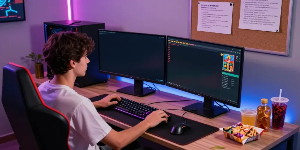 Engaging scene of a user playing slot gacor games on a modern gaming setup.
