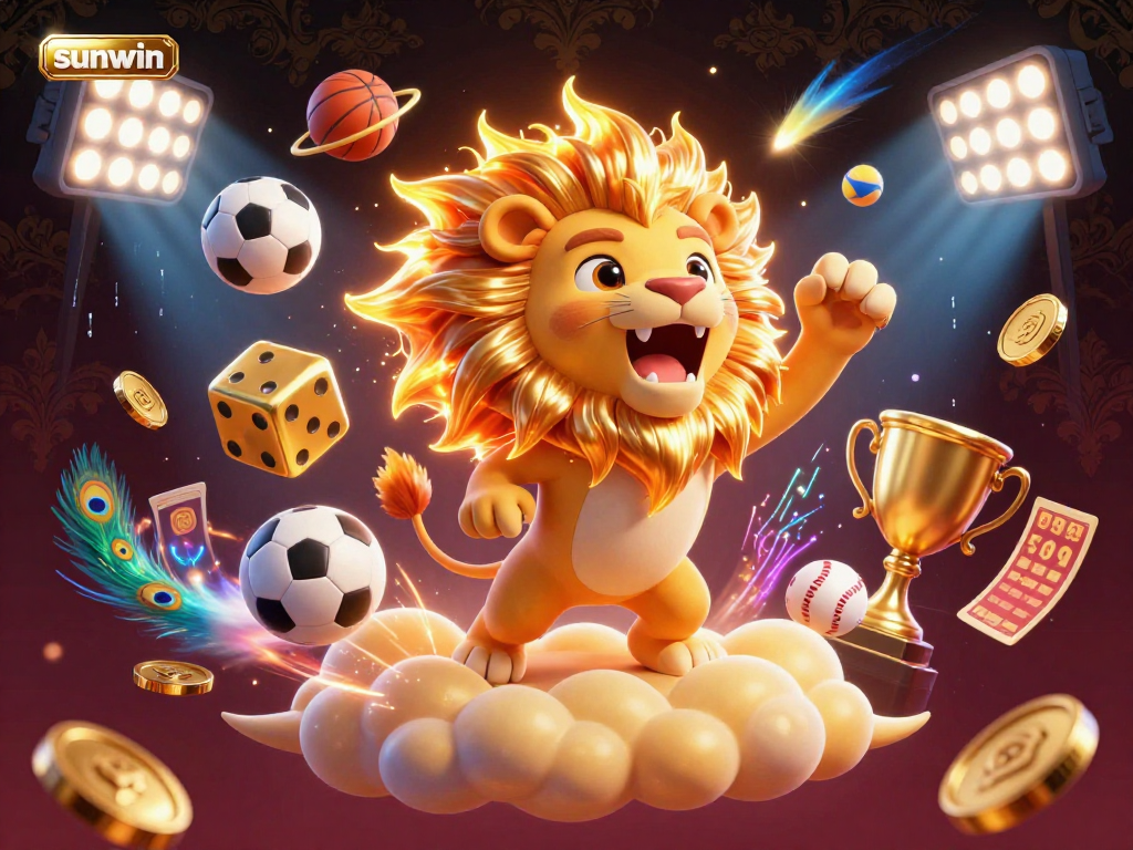 Experience thrilling sports betting action with sunwin, featuring a roaring lion and dynamic sports elements.