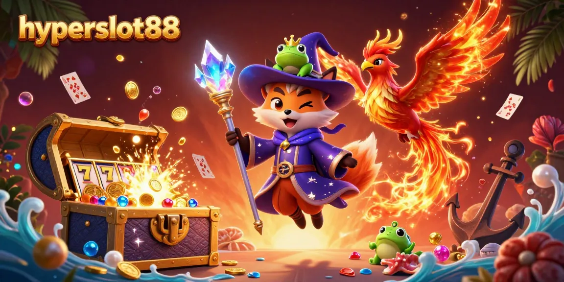 Experience the excitement of hyperslot88 with a wizard fox, phoenix, and stunning casino elements.