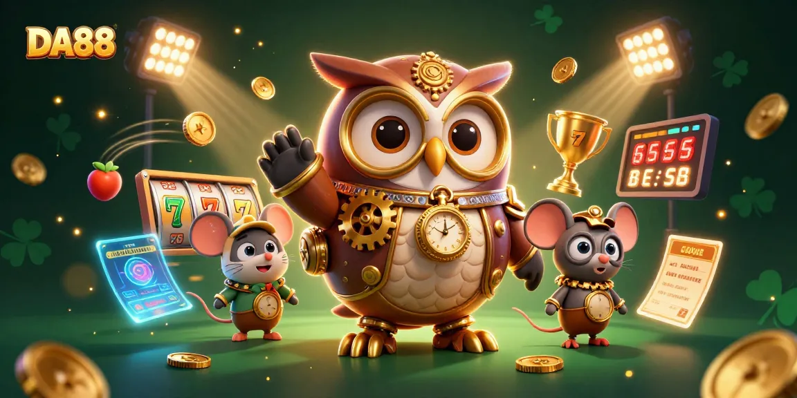 Experience thrilling gameplay at DA88 with a vibrant steampunk illustration mixing casino elements.