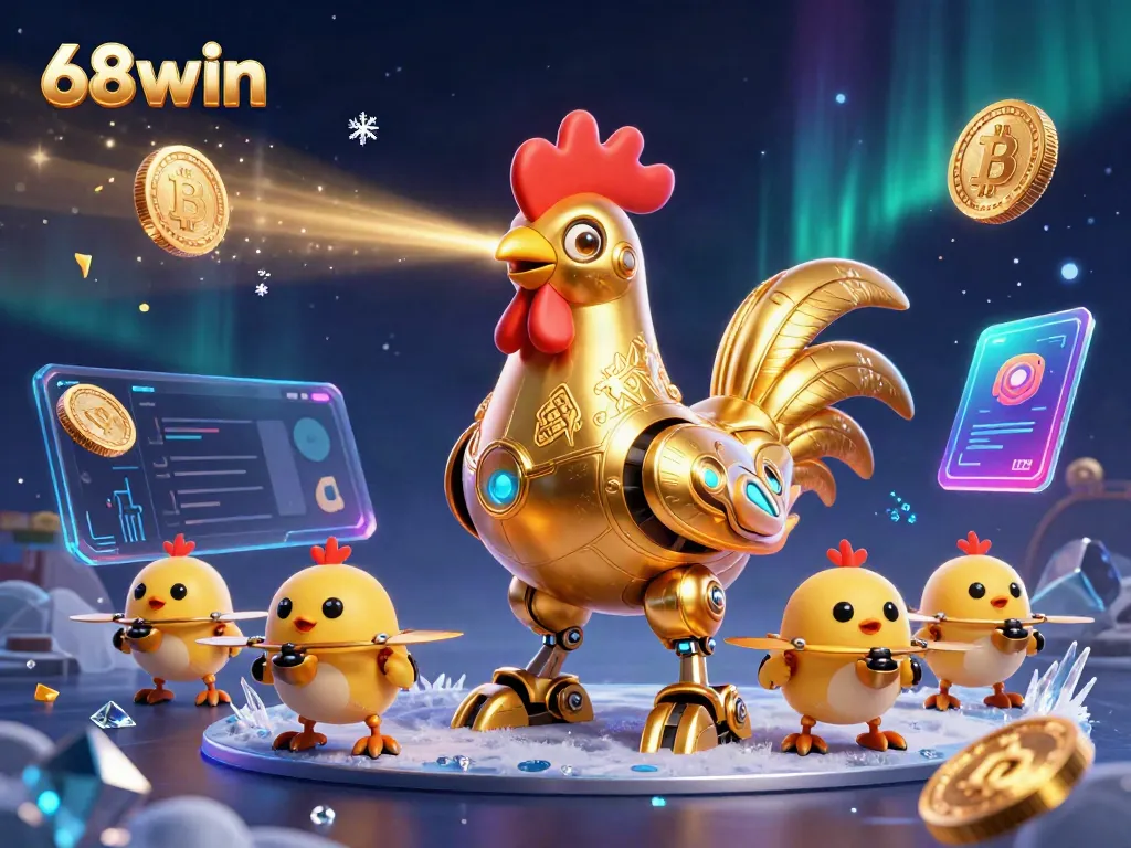 Experience dynamic gaming with the golden rooster robot and baby chick drones at 68win's crypto casino