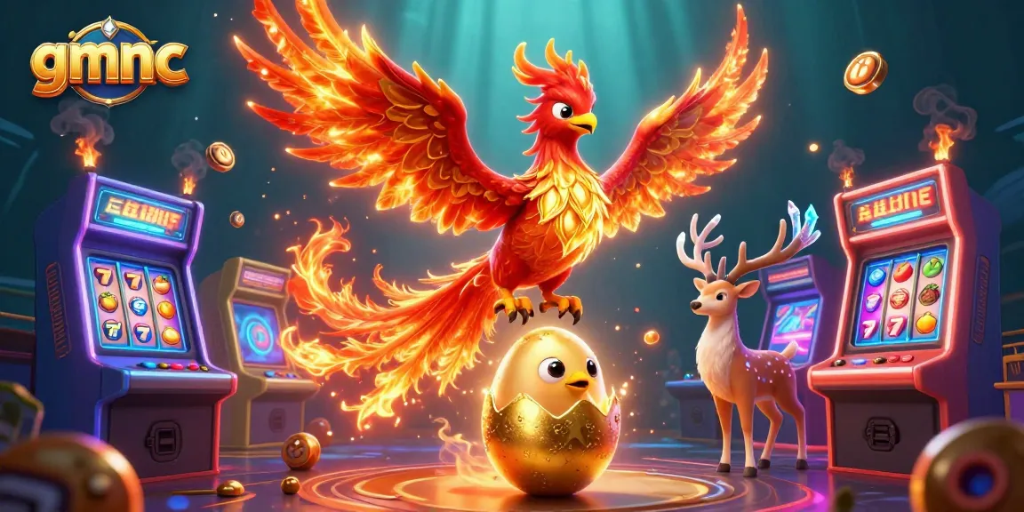 Experience gmnc with vibrant phoenix action in a thrilling casino-themed illustration.