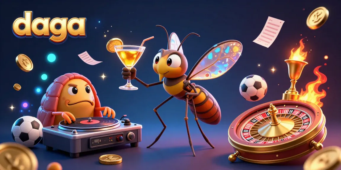 Engage with daga's thrilling betting experience through a vibrant 3D casino illustration showcasing lively characters and gaming elements.