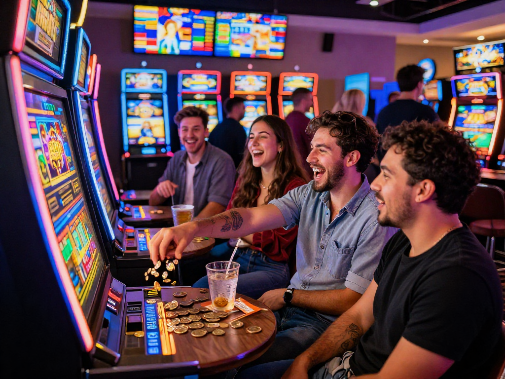 Pengalaman bermain slot7000 yang penuh semangat di kasino dengan teman-teman.