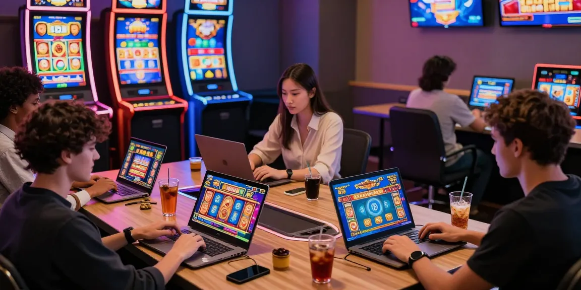 Players enjoying games at casinos that accept credit cards with vibrant graphics and engaging atmosphere.