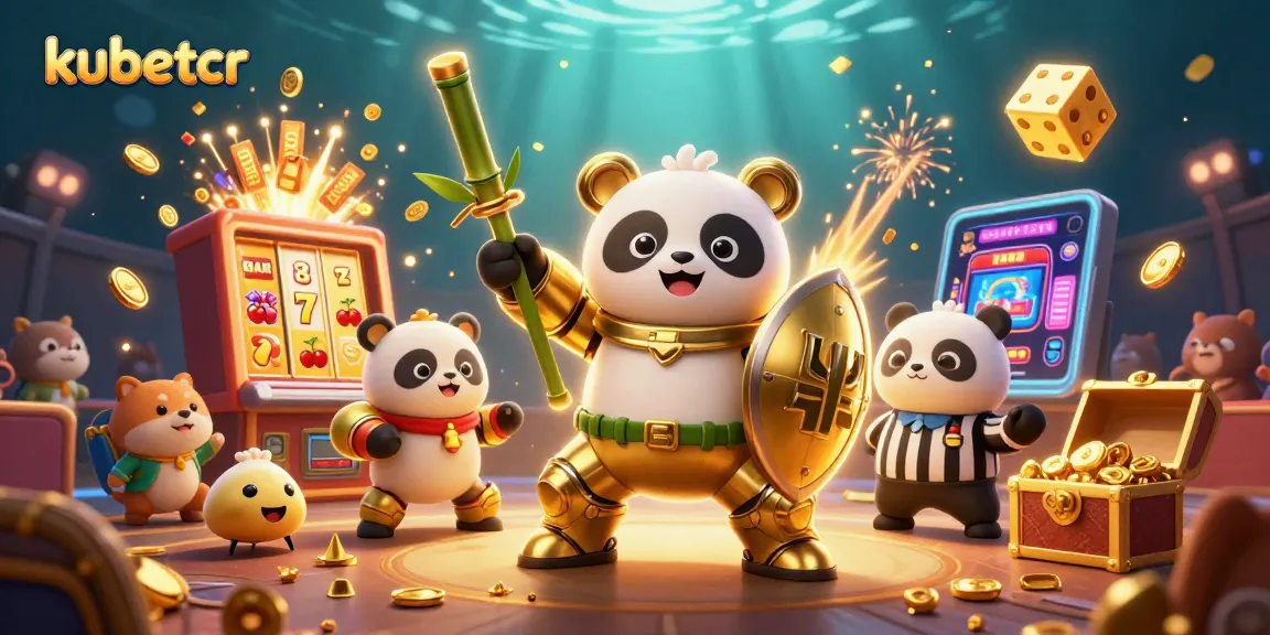 Engage with kubetcr's thrilling casino world in this dynamic 3D illustration of mech-suit panda action.