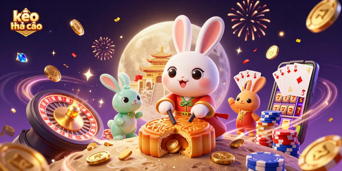 Experience kèo nhà cái with lively moon rabbits and dynamic casino elements showcasing vibrant gambling energy.