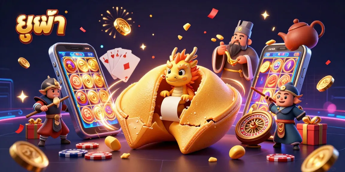 Engage with the thrilling world of ยูฟ้า as a golden fortune cookie reveals gaming treasures revolving around casino excitement.