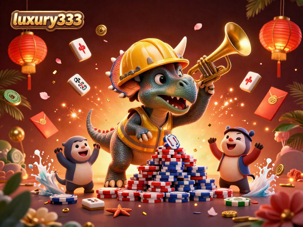 Melihat bagian kemenangan di luxury333 saat dinosaur membangun tumpukan chip poker.