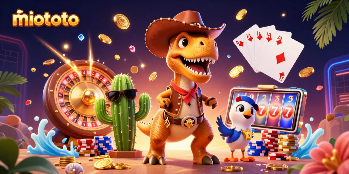 Spin and win with miototo in this dynamic, casino-themed 3D illustration