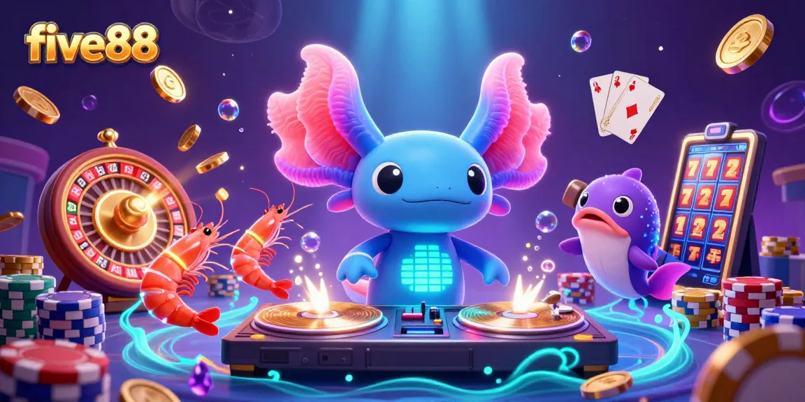 Experience thrilling gameplay at five88 with vibrant casino elements, glowing underwater DJ scene, and dynamic casino action.