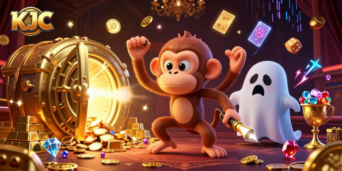 KJC gamifies the casino with a mischievous poltergeist monkey juggling treasures and a curious pup hunting for riches.