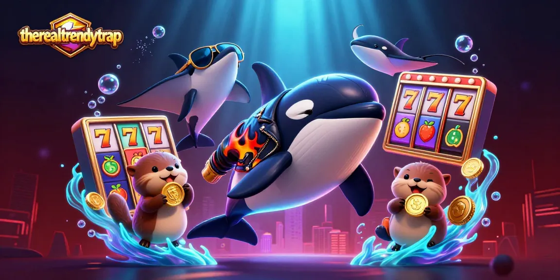 Slot online didominasi oleh therealtrendytrap dengan karakter 3D menyenangkan yang memegang koin emas.