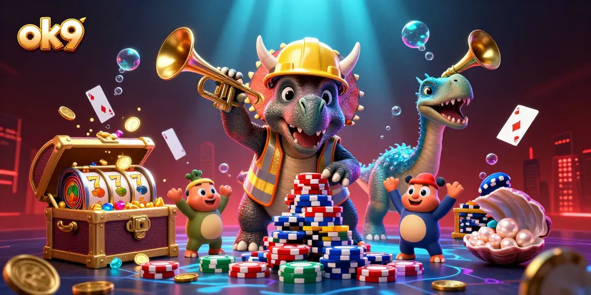 Engage in exciting games at ok9 with vibrant characters amidst a dynamic casino scene.