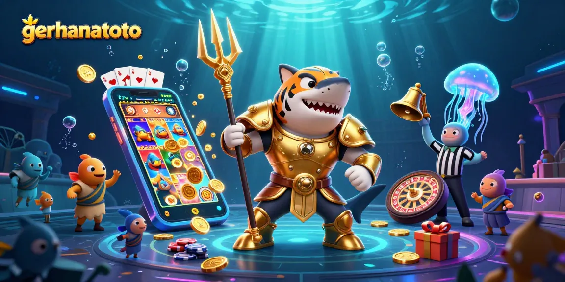 Gerhanatoto menghadirkan petualangan kasino dengan hiu kartun yang ganas dalam gladiator emas.