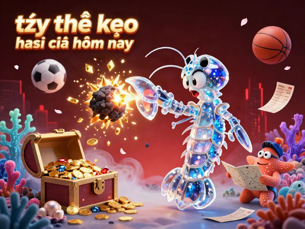Catch the thrilling action of tỷ lệ kèo nhà cái hôm nay with a dynamic scene featuring a galactic samurai mantis shrimp and sports betting elements.