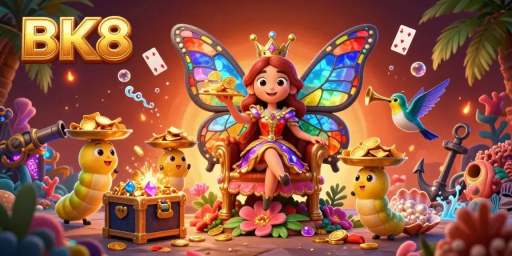 Experience BK8's immersive gaming world with vibrant, detailed 3D casino illustration featuring diverse casino elements.